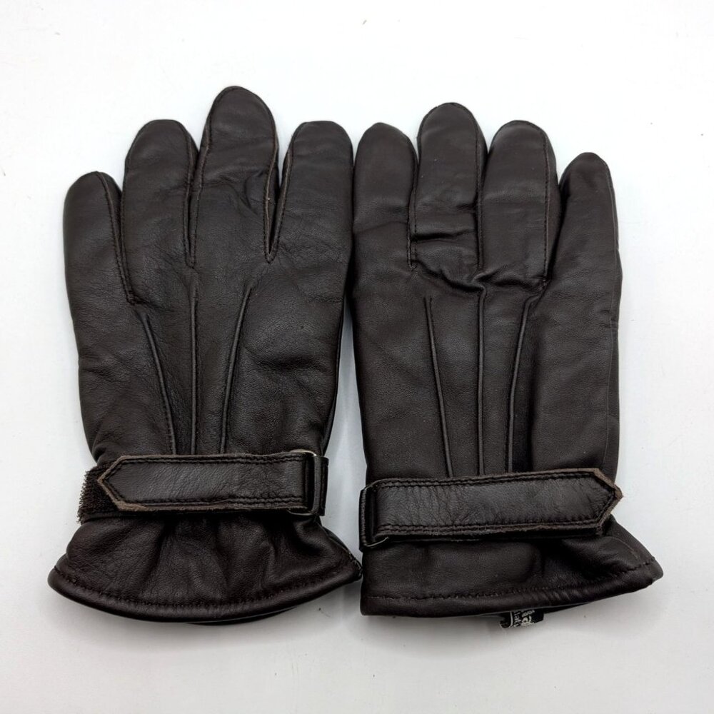Mens Brown Leather Gloves 3M Thinsulate M With Adjustable Strap